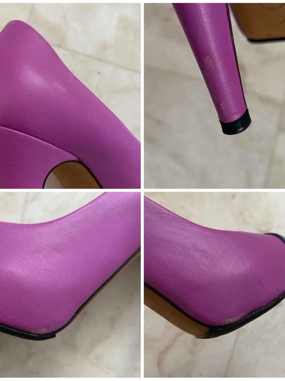 Chanel Made in Italy Interlocking CC Logo Purple Navy Leather Pumps Heels 6/36
